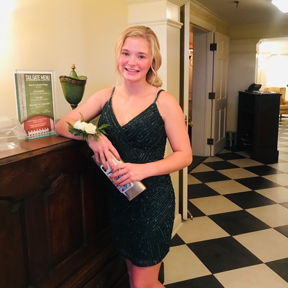 HOCO or winter formal dress. Teal green size 2. Worn once, perfect condition. - Picture 4 of 5